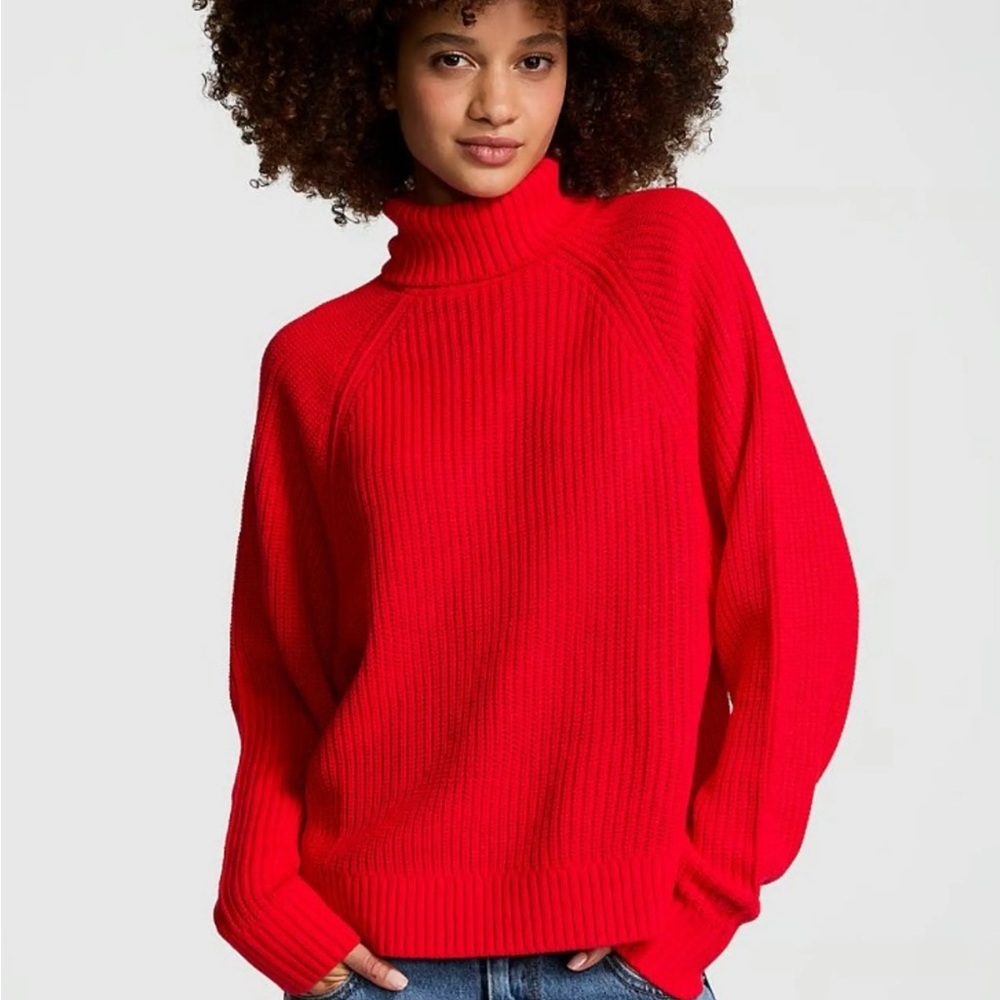 PINK Victoria's Secret Bold Red Ribbed Turtleneck Sweater